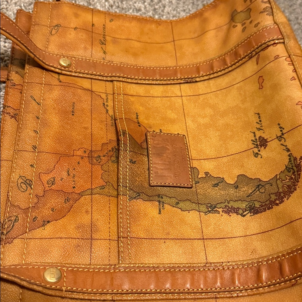 💎VINTAGE 💎Alviero Martini 1A Classe Geo Print World Map tote bag w/ luggage tag - Picture 14 of 14